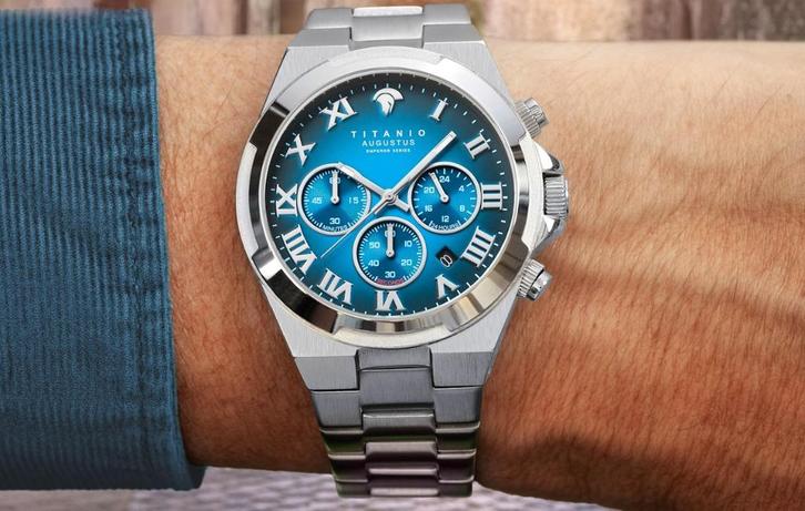 Titanio Augustus 24G.BL.02 horloge t.w.v € 499 nieuw!, Sieraden, Tassen en Uiterlijk, Sporthorloges, Nieuw, Android, Blauw, Waterdicht