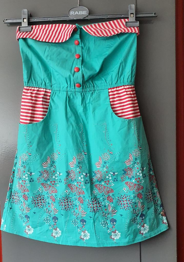 Y2K Vintage Pussy Deluxe Groene Strapless Jurk - Maat S, Ophalen of Verzenden, Zo goed als nieuw, Maat 38/40 (M), Groen