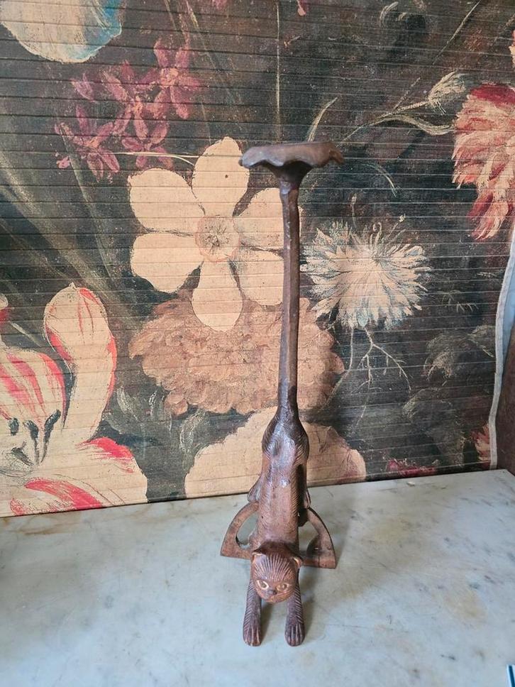 Gietijzeren waxinelicht houder kat, Antiek en Kunst, Curiosa en Brocante, Ophalen of Verzenden