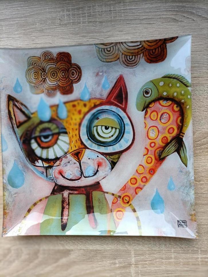 Glazen schaal - Poes - Michelle Alben, Antiek en Kunst, Kunst | Overige Kunst, Ophalen of Verzenden