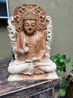 Boeddha houtsnijwerk massief teak handwerk zittend Bali, Antiek en Kunst, Kunst | Beelden en Houtsnijwerken, Ophalen of Verzenden
