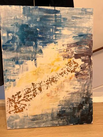 Abstract schilderij geel/wit/blauw -modern & warm kleurpalet beschikbaar voor biedingen