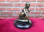bronzen beeld, zittend naakt, erotica, Ophalen of Verzenden