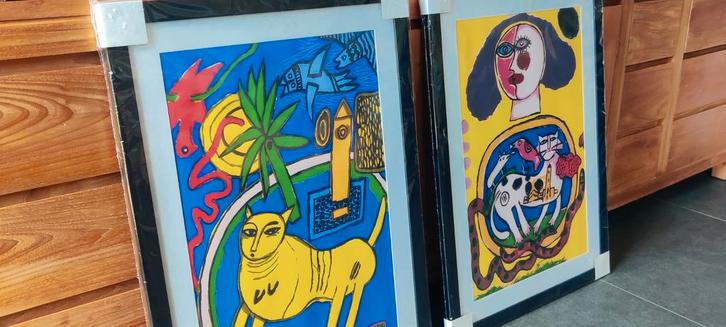 2 giclee prints arts Corneille afdruk huit chat, Antiek en Kunst, Kunst | Litho's en Zeefdrukken, Ophalen