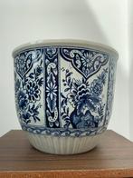 Vintage Delfts Blauw bloempot Petrus Regout Maastricht M18, Rond, Ophalen of Verzenden, Minder dan 25 cm, Aardewerk