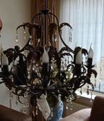 Zwarte kroonluchter met glaspegels - 60x55cm, Ophalen, Gebruikt, Metaal