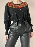 Vintage applicatie trui,M/L. Bloem boho bohemian embellished, Kleding | Dames, Maat 38/40 (M), Verzenden, Zwart, Vintage