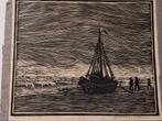 Jos van de Wal - Houtsnede Zandvoort, Antiek en Kunst, Kunst | Etsen en Gravures, Ophalen of Verzenden
