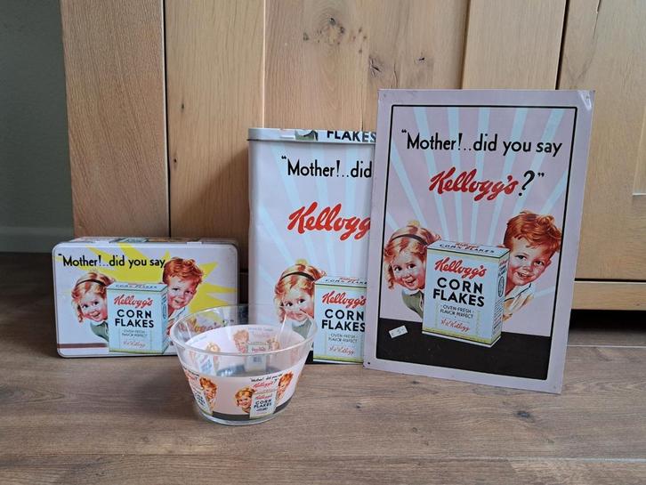 Kellogg's metalenbord schaaltje bewaartrommels prijs per st, Verzamelen, Merken en Reclamevoorwerpen, Gebruikt, Ophalen of Verzenden