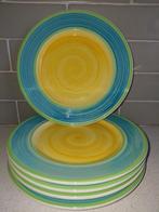 Servies: Dinerbord groen-blauw-geel, Huis en Inrichting, Keuken | Servies, Ophalen, Gebruikt, Bord(en), Overige stijlen