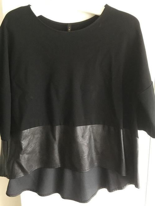 Zwarte tuniek met imitatieleer maat L, Kleding | Dames, Blouses en Tunieken, Gedragen, Maat 42/44 (L), Zwart, Verzenden