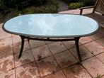 Grote ovale tuintafel aluminium met glasplaat, Ophalen, Gebruikt, Ovaal, Metaal