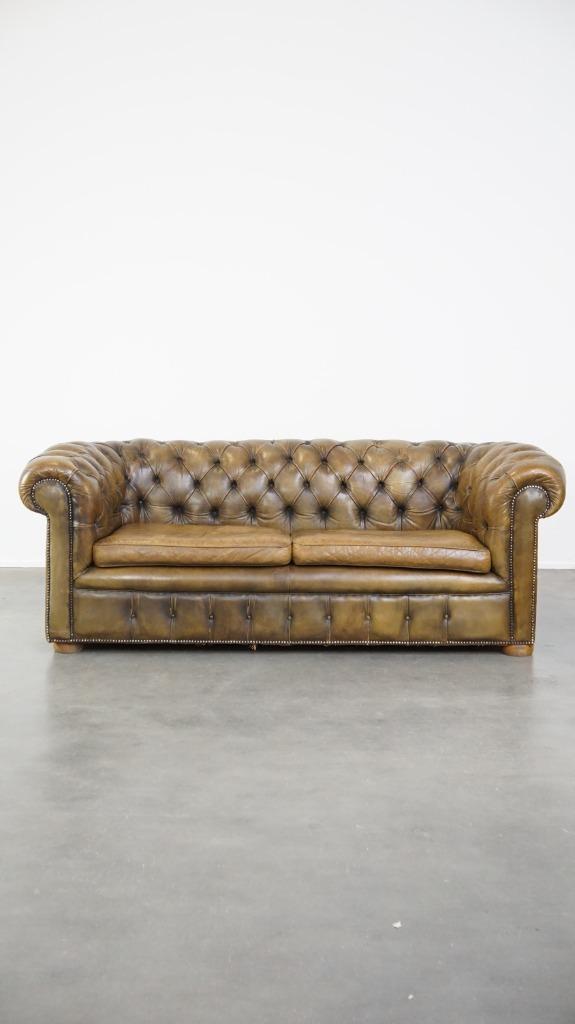 Stoere 2.5 zits rundleren chesterfield bank, Huis en Inrichting, Banken | Bankstellen, Gebruikt, Rechte bank, Tweepersoons, 200 tot 250 cm