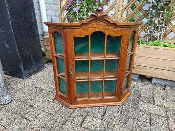 schitterende antieke vintage eiken hout wand vitrinekasje beschikbaar voor biedingen