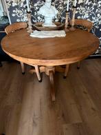 Ronde eettafel massief teak, Ophalen, 100 tot 150 cm, Zo goed als nieuw, Teakhout