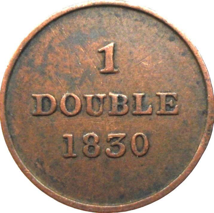 Guernsey 1 double 1830 (geen punt), Postzegels en Munten, Munten | Europa | Niet-Euromunten, Losse munt, Overige landen, Ophalen of Verzenden