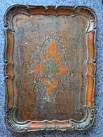 Brocante oud Florentijns houten goudkleurig oranje dienblad, Huis en Inrichting, Ophalen of Verzenden, Zo goed als nieuw, Rechthoekig