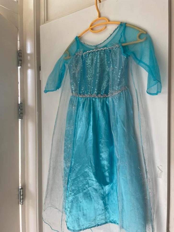 blauwe prinses jurk maat 128, Kinderen en Baby's, Carnavalskleding en Verkleedspullen, Zo goed als nieuw, Meisje, 122 t/m 128
