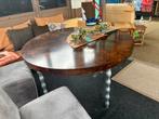 ronde design eettafel, wortelhout look &zilverkleurige poten, Huis en Inrichting, Tafels | Eettafels, Ophalen of Verzenden, Zo goed als nieuw