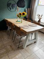 Eettafel en salontafel massief eiken- 8cm dik blad, Ophalen, Eikenhout, 200 cm of meer, 50 tot 100 cm