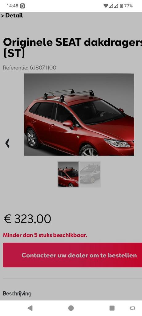 Originele SEAT Ibiza ST dakdragers 2010 t/m 2017, Auto diversen, Dakdragers, Zo goed als nieuw, Ophalen of Verzenden