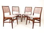 4 vintage teakhouten stoelen eettafel roze nieuw gestoffeerd, Overige kleuren, -, -, Nieuw