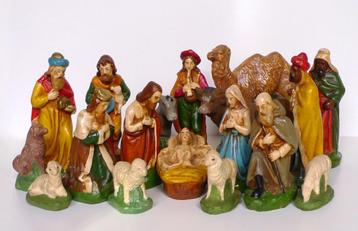 Oude brocante gipsen kerstgroep voor retro vintage kerststal beschikbaar voor biedingen