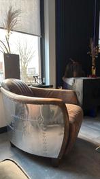 Leren fauteuil met metalen accenten(pilotenstoel), Gebruikt, Minder dan 75 cm, Leer, Ophalen of Verzenden