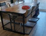 Eettafel met 6 grijze stoelen, Huis en Inrichting, Tafels | Eettafels, 200 cm of meer, Gebruikt, Rechthoekig, Ophalen