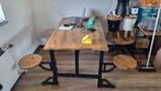 Mangohout industrieel eettafel met 4 stoelen, Huis en Inrichting, Tafels | Eettafels, Ophalen, Zo goed als nieuw, Rechthoekig