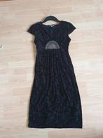 Lange velvet paisley print vintage zwarte jurk gala feest, Zwart, Ophalen of Verzenden, Zo goed als nieuw, Maat 36 (S)