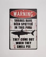 Warning sharks in the pool reclamebord van metaal wandbord, Info@deconoord.nl, Deco Noord, Nieuw, Ophalen of Verzenden