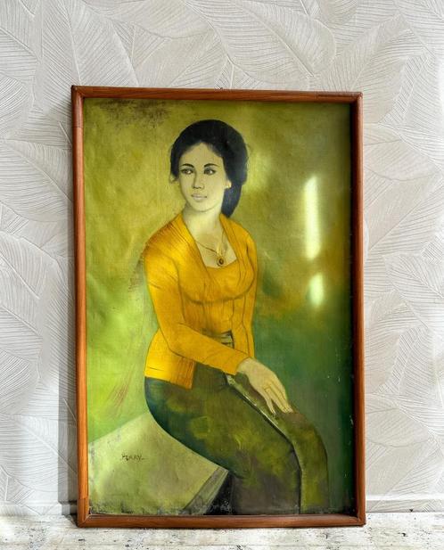 Vintage groot schilderij op doek van vrouw!, Antiek en Kunst, Kunst | Schilderijen | Klassiek, Ophalen of Verzenden