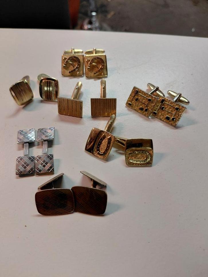 Vintage Set van 7 Manchetknopen, Sieraden, Tassen en Uiterlijk, Manchetknopen, Gebruikt, Overige materialen, Verzilverd, Verguld