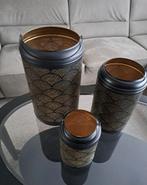 Set van 3 zwarte metalen windlichten, Huis en Inrichting, Ophalen of Verzenden, Zo goed als nieuw, Bruin, Metaal