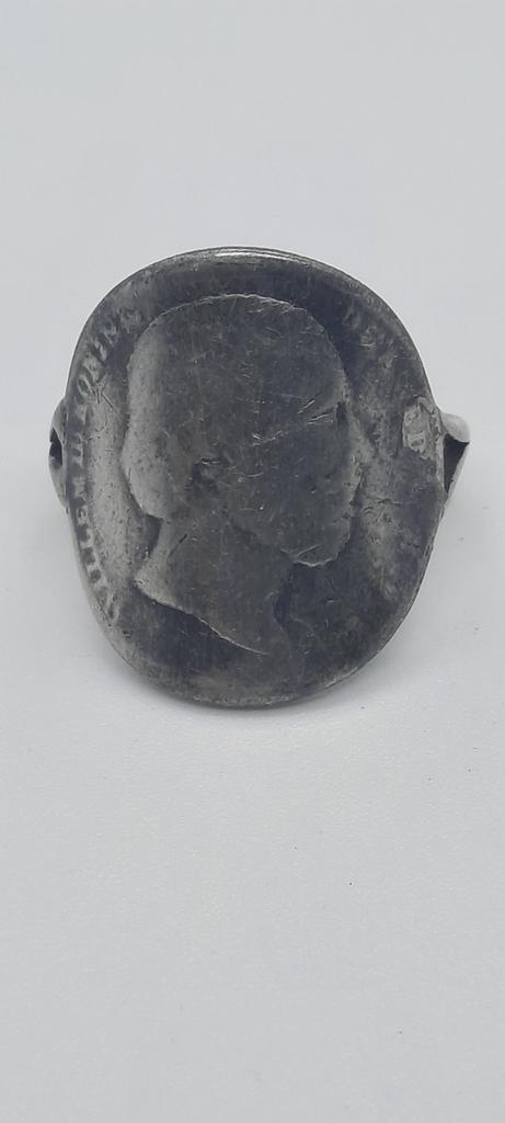 Vintage Zilveren Munt koning Willem2  1886, Sieraden, Tassen en Uiterlijk, Ringen, Gebruikt, Dame of Heer, 18 tot 19, Zilver, Zilver
