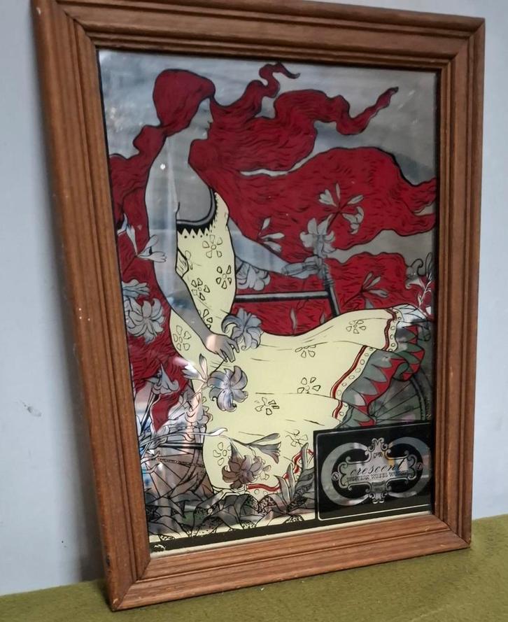 Art nouveau spiegel American Crescent Cycles, Antiek en Kunst, Antiek | Spiegels, Minder dan 50 cm, Rechthoekig, Ophalen of Verzenden