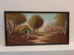 Schilderij landschap met schapen schaapskooi, Antiek en Kunst, Kunst | Schilderijen | Klassiek, Ophalen of Verzenden