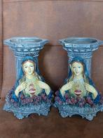 2x kandelaars met Maria., Huis en Inrichting, Overige materialen, Gebruikt, Ophalen of Verzenden, Grijs