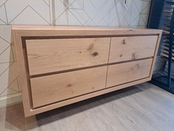 Uniek Rustiek Massief Eiken Houten badmeubel 140cm waskom, Huis en Inrichting, Badkamer | Badkamermeubels, Nieuw, Wastafelkast