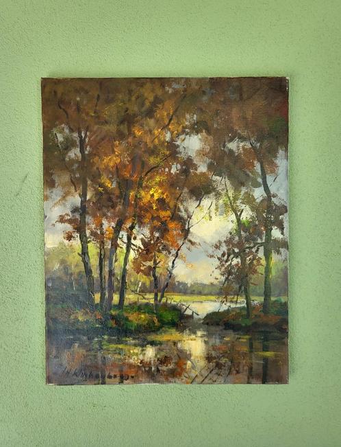 Schilderij Olieverf Bos aanzicht Schilder J.H. Klinkenberg ?, Antiek en Kunst, Kunst | Schilderijen | Klassiek, Ophalen of Verzenden