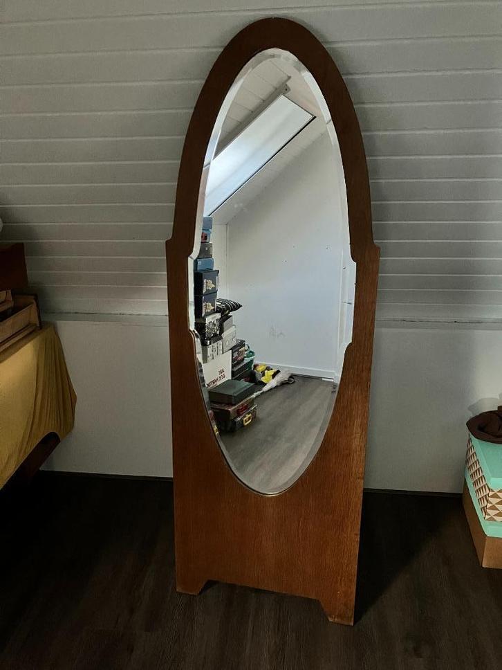 Jugendstil staande spiegel hout brocante jaren 1900-1930, Antiek en Kunst, Curiosa en Brocante, Ophalen