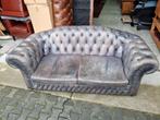 Chesterfield bank blauw grijs leer + BEZORGING GRATIS, Huis en Inrichting, Gebruikt, Chesterfield, Leer, Ophalen of Verzenden