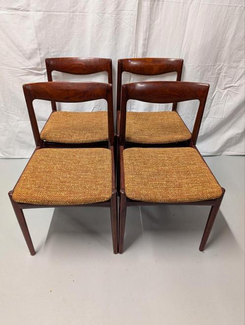 Set van 4 Lübke mid-century design eettafelstoelen, 60s, Huis en Inrichting, Stoelen, Gebruikt, Vier, Hout, Stof, Ophalen