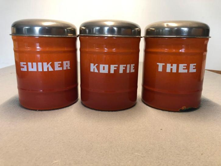 Koffie thee en suiker blikken emaille, Antiek en Kunst, Antiek | Emaille, Ophalen of Verzenden