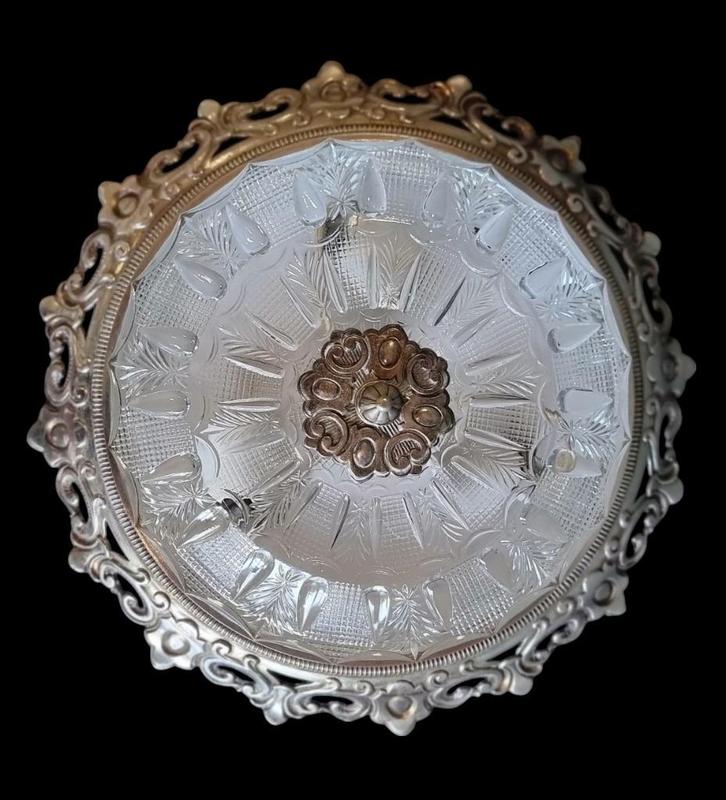 2248 plafonniere glas luxe uitstraling koperen frame 13x34, Huis en Inrichting, Lampen | Plafondlampen, Glas, Ophalen of Verzenden