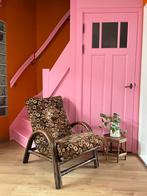 Vintage jaren 70 rotan fauteuil met retro bloemetjes kussen, Huis en Inrichting, Fauteuils, Ophalen, Gebruikt, Minder dan 75 cm