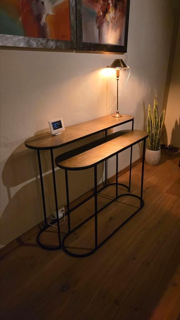 Side tables (brons i.c.m. zwart staal), Huis en Inrichting, Tafels | Sidetables, Zo goed als nieuw, 25 tot 50 cm, 100 tot 150 cm