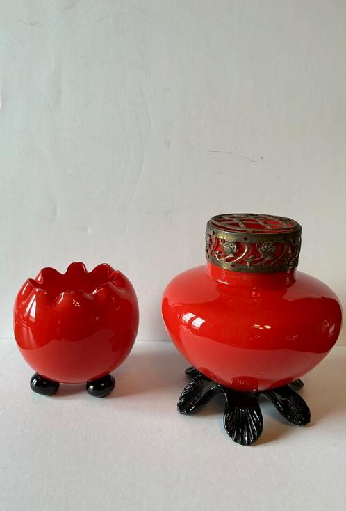 Oud Tango glas. Een bloemsteker/ rozensteker & potje + barst, Antiek en Kunst, Antiek | Vazen, Ophalen of Verzenden