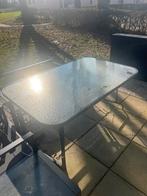 Glazen tuintafel met ijzeren onderstel - 154x98 cm, Tuin en Terras, Ophalen, Gebruikt, Rechthoekig, Metaal